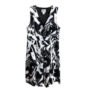 Christopher & Banks Dress SZ 8 Black & White Stretch Sleeveless Surplice Neck‎